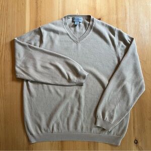 Eddie Bauer Men’s XL Beige V-Neck Cotton Sweater Classic Neutral Pullover